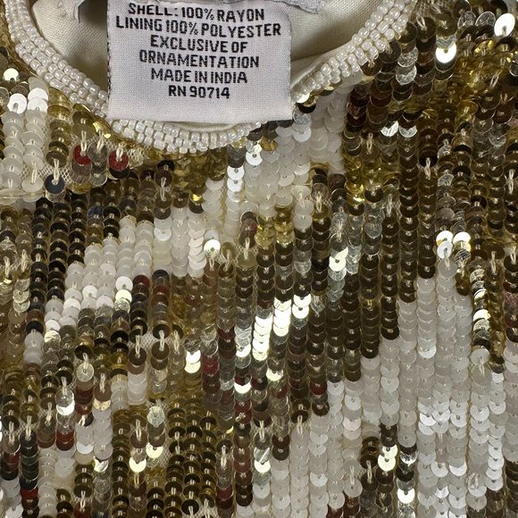 NWT Mini Dress Size 8 | Prelude White and Gold pearl & Sequin Tank Dress. - Picture 7 of 12